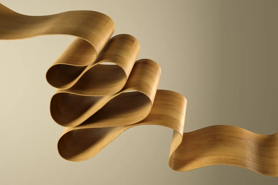 Wood textured twisted wavy ribbon